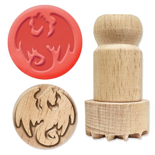 OLYCRAFT Holzstempel 2.5cm Runder Stempel Mit Drachenmotiv Holzstempel Aus Ton Runder Holzstempel Natürlicher Holzstempel Runde Töpferstempel Kleiner Stempel Für Die Kartengestaltung Bastelarbeiten von OLYCRAFT