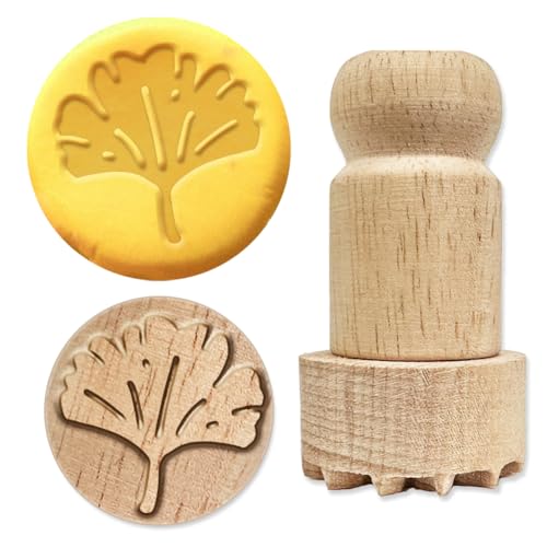 OLYCRAFT Holzstempel 2.5cm Runder Stempel Mit Ginkgoblatt Holzstempel Aus Ton Runder Holzstempel Natürlicher Holzstempel Runde Töpferstempel Kleiner Stempel Für Die Kartengestaltung Bastelarbeiten von OLYCRAFT