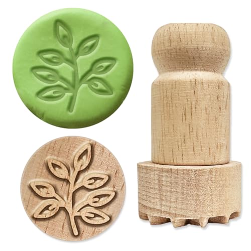 OLYCRAFT Holzstempel Mit Griff 4.5x2.5cm Blattmuster Holzstempel Für Ton Holzgriff Töpferwerkzeug Stempel Natürlicher Runder Holzstempel Kleiner Ministempel Für Die Herstellung von Ton von OLYCRAFT