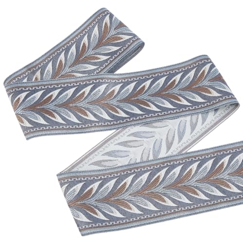 OLYCRAFT Jacquardband mit Blättern, 5 m breit, graues Polyester-Blatt-Jacquard-Band, ethnischer Stil, Stickerei, Jacquard-Band für handgefertigte Bastelzubehör, DIY-Dekoration von OLYCRAFT