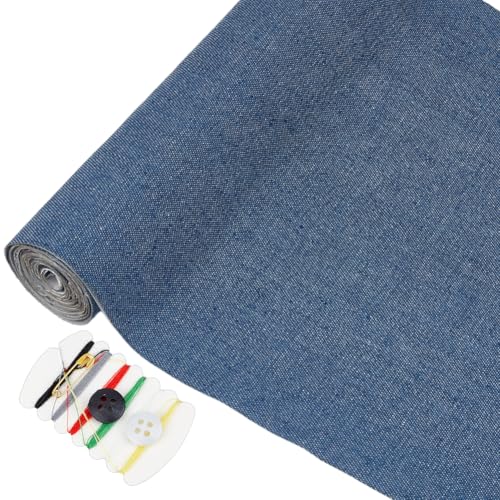 OLYCRAFT Jeans Aufbügler 1.5x0.2 m Extra Große Flicken Für Jeans 0.3mm Dick Denim Flicken Mit Faden Knopf Clip Und Nadel Zum Reparieren Und Dekorieren von Löchern In Jeans Kleidung Stahlblau von OLYCRAFT