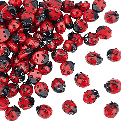 OLYCRAFT Lampwork-Perlen, handgefertigt, rote Marienkäfer-Perlen, Insektenform, handgefertigt, lose Perlen für Halterungen, Ohrringe, Halsketten, Schmuckherstellung, 80 Stück von OLYCRAFT