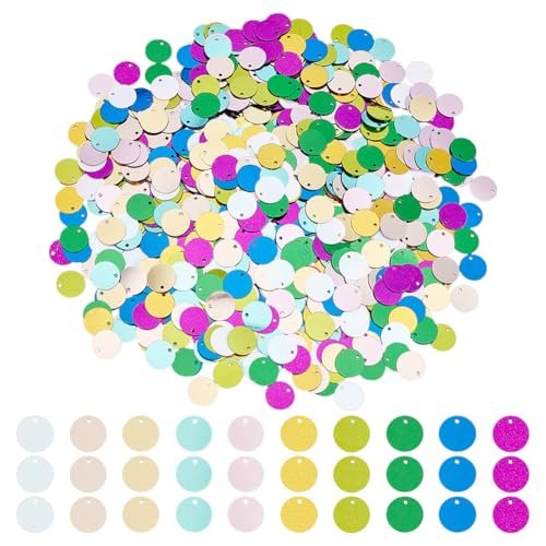 OLYCRAFT Runde Kunststoff-Pailletten mit 1 mm Loch, bunte Pailletten, Glitzer-Pailletten, lose Pailletten für Schmuckherstellung, DIY, Scrapbooking, Nähen, Basteln, 10 Farben, 2000 Stück von OLYCRAFT