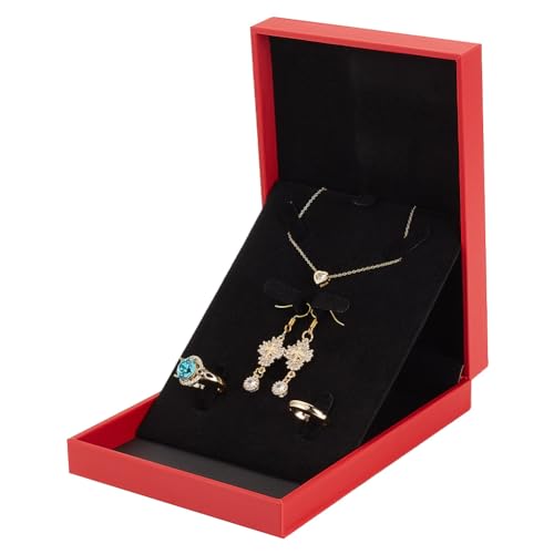 OLYCRAFT Schmuck Set Box Samt Leder Anhänger Halskette Geschenk Box rot Anhänger Lagerung Box Hochzeit Schmuck Lagerung Halter Display Case für Frauen Schmuck Halskette Ohrring Ring - 16.1x11.3x3.7cm von OLYCRAFT