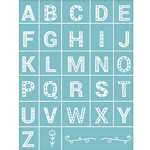 OLYCRAFT Selbstklebende Siebdruckschablone Alphabet Wiederverwendbare Muster Schablonen für Dekoration Geschenk Malerei auf Holz Stoff T-Shirt Wand und Haus Dekorationen von OLYCRAFT