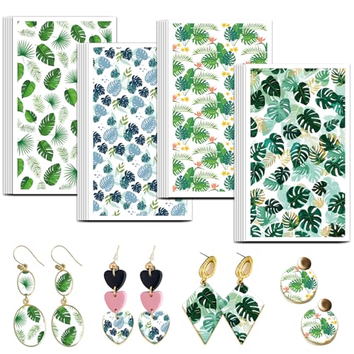 OLYCRAFT Transferpapier Für Ton Mit Blättern 4 Design 24 Stück Transferpapier Für Polymer Tropische Blätter Transferblätter Für Polymer Ton Monstera Blatt Kleines Transferpapier Für Ton Ohrringe von OLYCRAFT