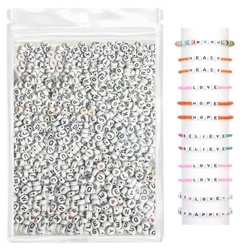 OMBRISA Buchstabenperlen 1000pcs, Perlen für Armbänder Buchstaben 4x7mm, Bunte Perlen Rund Acryl Alphabet A-Z, Perlen Buchstaben für Schmuck Machen Armbänder Halsketten Schlüsselketten von OMBRISA