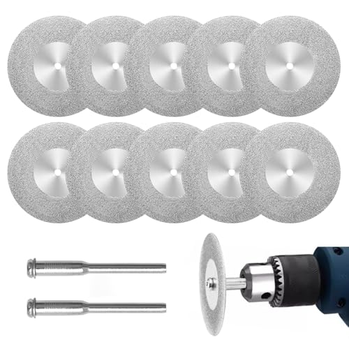 10 Stück 40mm Diamant Schneidscheiben, Trennscheiben Rad Rotary-Cut-Off Schleifscheibe Scheiben Tool mit 2 Arbor Schäfte Set für Drehwerkzeug Metall Glas Keramik Porzellan Edelsteine von OMCGG