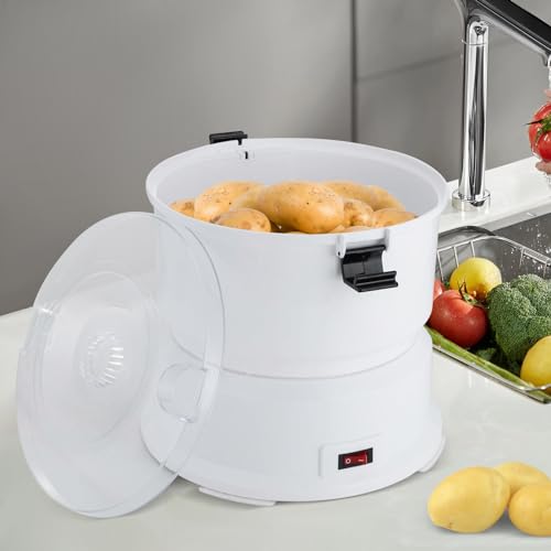 Kartoffelschäler Elektrisch Kartoffelschälmaschine Elektrischer Schäler, 85 Watt Schälmaschine mit Salatschleuder, Kunststoff, Weiss, 800g Kapazität, 25.5 * 27cm von OMGGYER