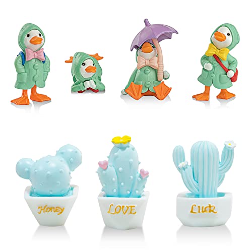 OMIGA 7 Stücke Mini Figuren Dilly und Dally Ducks Miniatur Figuren Kaktus Ornamente Garten Statue Miniatur Tortendeko Micro Landscape DIY Garden Home Indoor Party Dekoration Desktop Ornament von OMIGA