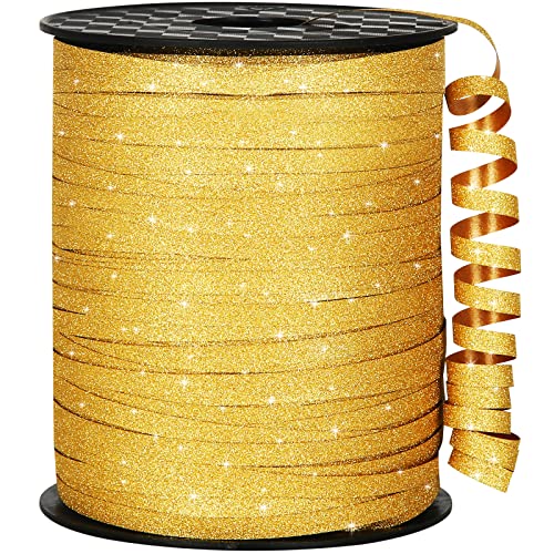 OMISELIO Gold Ringelband, 500 Yard Glitzer Gold Band, Glänzendes Metallic Ringelband für Geschenkverpackung, Ballonband, Ballonschnur, Lockiges Band für Weihnachten, Neujahr, Abschlussfeiern 3/16 Zoll von OMISELIO