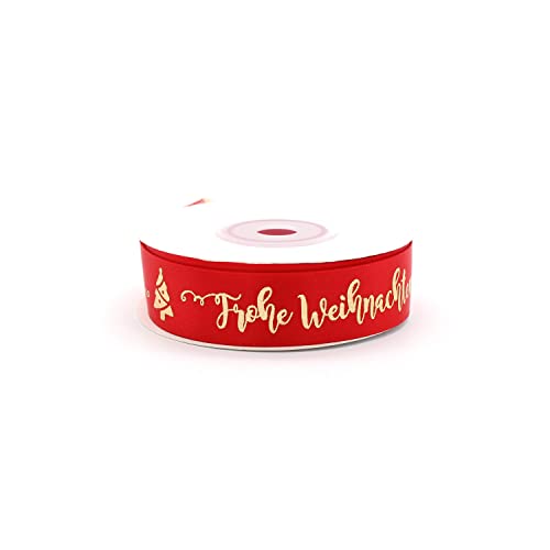 Frohe Weihnachten Schleifenband Rot und Goldbeschriftung – Satinband (19mm) von OMISS