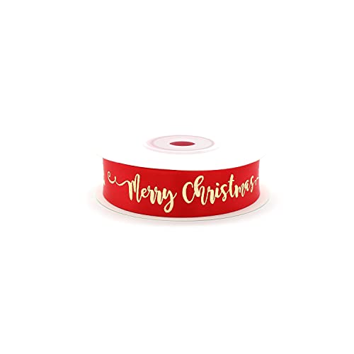 Merry Christmas Schleifenband Rot und Goldbeschriftung – Satinband (19mm) von OMISS