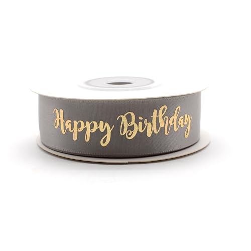 OMISS - Band Taupe mit goldfarbener Schrift – Happy Birthday – Dekoration für Geburtstag (Taupe) von OMISS