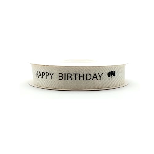 OMISS - Band Happy Birthday mit Luftballons – Band aus Baumwoll-Twill, weiß (HAPPY BIRTHDAY) von OMISS