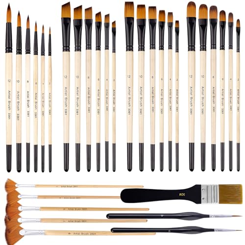 OMJMYY 32 Stück Pinselset Acrylfarben Künstlerpinsel,Acryl Pinsel Set Nylon Künstlerpinsel für Maler Künstler für Künstler und Anfänger zum Malen von OMJMYY