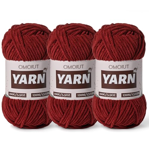 3 Packungen Plüsch Chenille Chunky Häkelgarn – Babygarn zum Häkeln weich – Samtgarn Stricken für Decken Handwerk – Flauschiges Amigurumi-Garn 300 g (3 Kaffee) von OMoiut