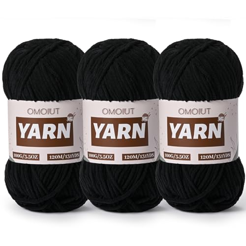 3 Packungen Plüsch Chenille Chunky Häkelgarn – Babygarn zum Häkeln weich – Samtgarn Stricken für Decken Handwerk – Flauschiges Amigurumi-Garn 300 g (3 Schwarz) von OMoiut