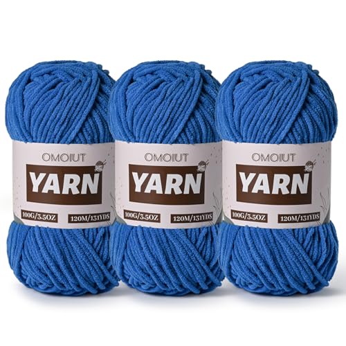 3 Packungen Plüsch Chenille Chunky Häkelgarn - Babygarn zum Häkeln weich - Samtgarn Stricken für Decken Handwerk - Flauschiges Amigurumi-Garn 300g / 393yd (3 Blau) von OMoiut