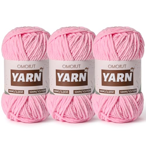 3 Packungen Plüsch Chenille Chunky Häkelgarn - Babygarn zum Häkeln weich - Samtgarn Stricken für Decken Handwerk - Flauschiges Amigurumi-Garn 300g / 393yd (3 dunkelrosa) von OMoiut