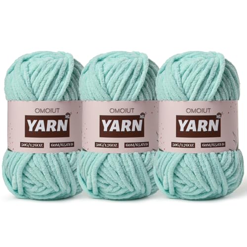 3 Packungen Plüsch-Chenille-Häkelgarn – Babygarn zum Häkeln weich – Samtgarn Stricken für Decken, Handwerk – flauschiges Amigurumi-Garn 150 g (3 Aqua Green) von OMoiut