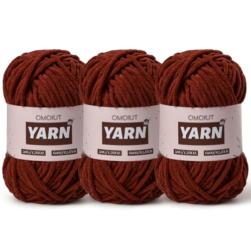 3 Packungen Plüsch-Chenille-Häkelgarn – Babygarn zum Häkeln weich – Samtgarn Stricken für Decken, Handwerk – flauschiges Amigurumi-Garn 150 g (3 Kaffee) von OMoiut