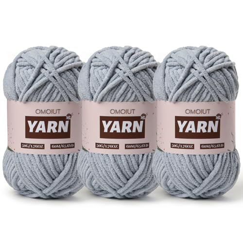 3 Packungen Plüsch-Chenille-Häkelgarn – Babygarn zum Häkeln weich – Samtgarn Stricken für Decken, Handwerk – flauschiges Amigurumi-Garn 150 g (3 grau) von OMoiut