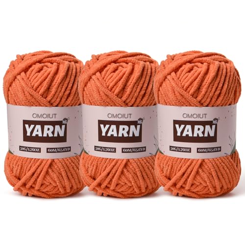 3 Packungen Plüsch-Chenille-Häkelgarn – Babygarn zum Häkeln weich – Samtgarn Stricken für Decken, Handwerk – flauschiges Amigurumi-Garn 150 g (3 orange) von OMoiut