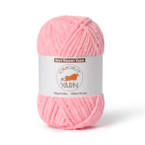 Flauschiges Samtgarn zum Häkeln, grobes Chenille-Babydeckengarn zum Häkeln, weiches, flauschiges Puzzle-Garn zum Stricken, 100 g, sperriges, dickes Amigurumi-Häkelgarn (Rosa) von OMoiut