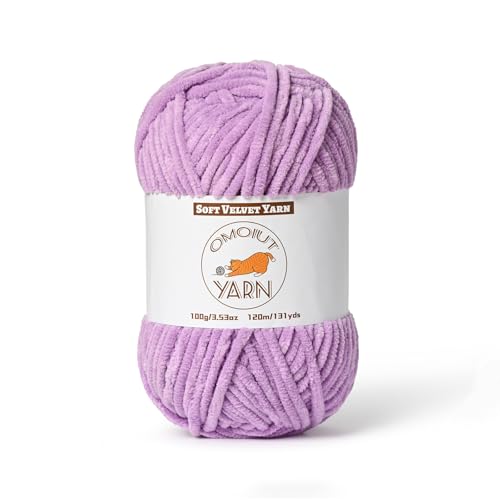 Flauschiges Samtgarn zum Häkeln, grobes Chenille-Babydeckengarn zum Häkeln, weiches, flauschiges Puzzle-Garn zum Stricken, 100 g, sperriges, dickes Amigurumi-Häkelgarn (hellviolett) von OMoiut