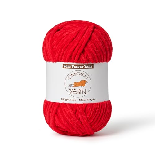 Flauschiges Samtgarn zum Häkeln, grobes Chenille-Babydeckengarn zum Häkeln, weiches, flauschiges Puzzle-Garn zum Stricken, 100 g, sperriges, dickes Amigurumi-Häkelgarn (rot) von OMoiut