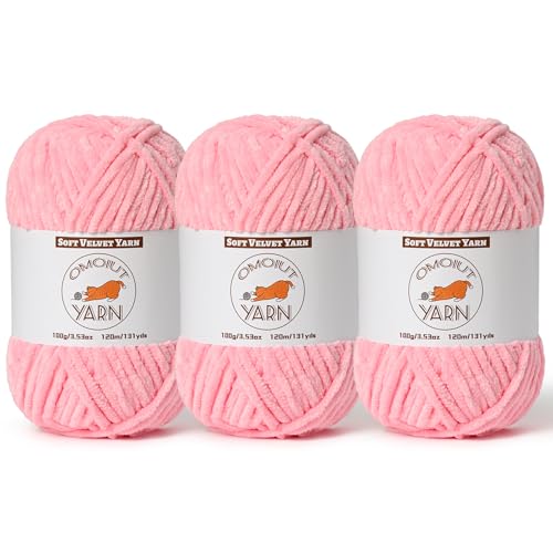 Flauschiges Samtgarn zum Häkeln, grobes Chenille-Babydeckengarn zum Häkeln, weiches flauschiges Puzzle-Garn zum Stricken, je 100 g, sperriges, dickes Amigurumi-Häkelgarn, 3 Stück von OMoiut