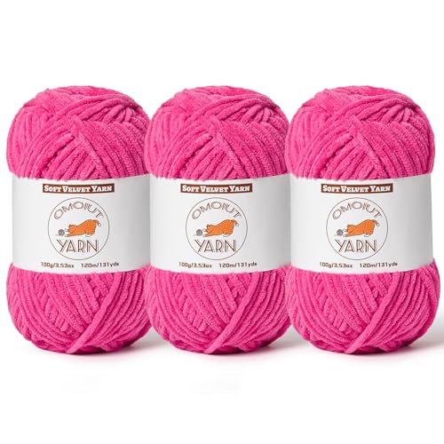 Flauschiges Samtgarn zum Häkeln, grobes Chenille-Babydeckengarn zum Häkeln, weiches flauschiges Puzzle-Garn zum Stricken, je 100 g, sperriges, dickes Amigurumi-Häkelgarn, 3 Stück von OMoiut