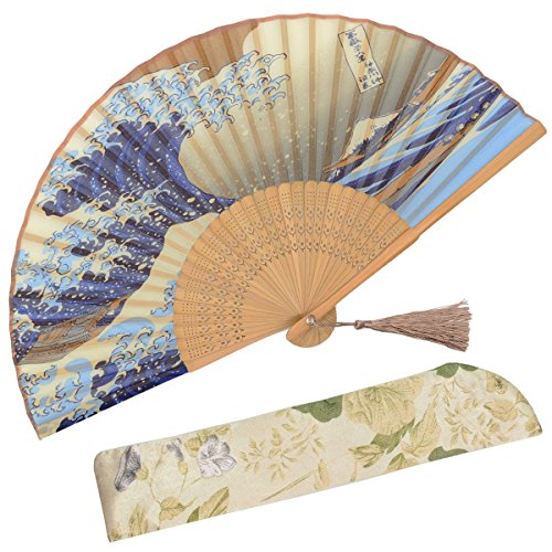 OMyTea Landscape“, Faltbarer, tragbarer Fächer für Damen, japanischer/chinesischer Retro-Stil, geeignet für Hochzeiten, Tanzen, Kirche, Partys oder als Geschenk, Kanagawa Sea Waves von OMyTea