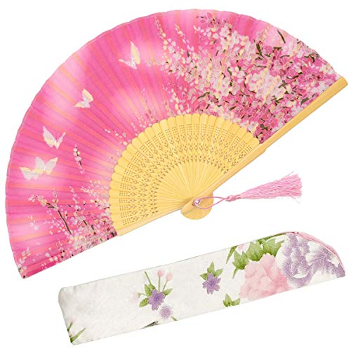 With a Fabric SleeveOMyTea „Sakura“ japanischer bzw. Chinesischer Handfächer mit Seide und Bambusrahmen und einer Stoffhülle zum Schutz des Fächer selbst, Textil, WZS-3 von OMyTea