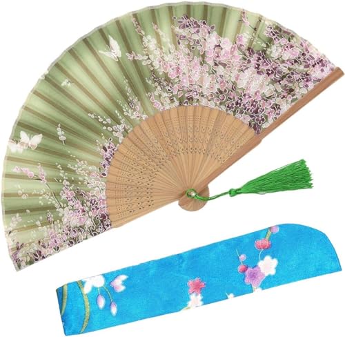 With a Fabric SleeveOMyTea „Sakura“ japanischer bzw. Chinesischer Handfächer mit Seide und Bambusrahmen und einer Stoffhülle zum Schutz des Fächer selbst, Textil, WZS-6 von OMyTea