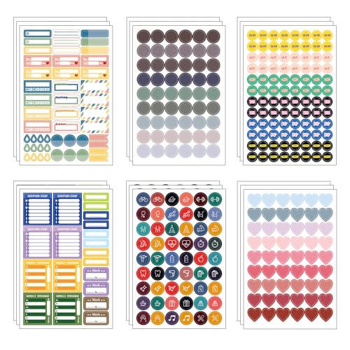 ONEBO 18 Blätter journal aufkleber,Dekorieren Sticker,Bullet Journal Sticker,Planer Sticker Set,für Kalender, Planner, Organizer, Agenda,Journal,Notizbuch von ONEBO