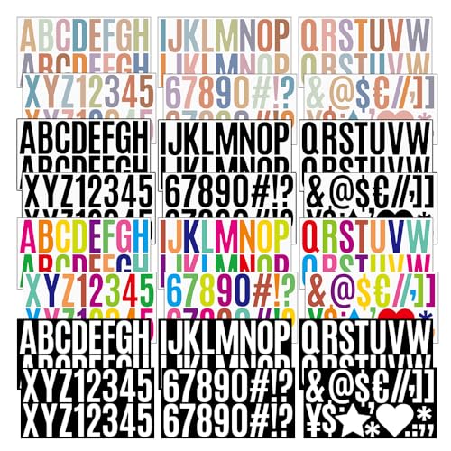 ONEBO 24 Blätter Nummern Alphabet Aufkleber,Selbstklebende Zahlen und Buchstaben Sticker,für Scrapbooking, DIY-Grußkarten, Dekoration, Markierung(4 Stile) von ONEBO