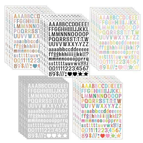 ONEBO 30 Blätter Nummern Alphabet Aufkleber, Selbstklebende Zahlen und Buchstaben Sticker,für Scrapbooking, DIY-Grußkarten, Dekoration, Markierung(5 Stile) von ONEBO