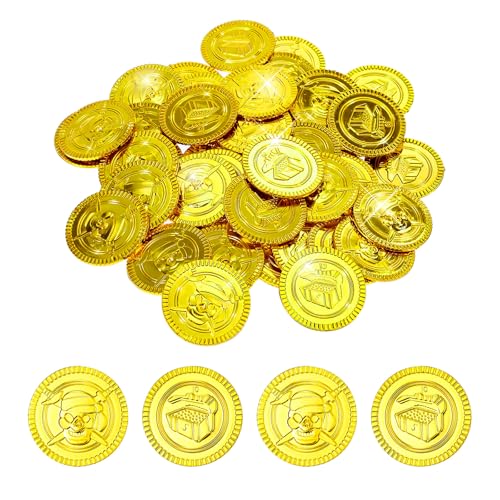 ONEBOOM 50 Goldmünze,Goldtaler Piratenschatz-Spielzeug,Exquisites Design,Verschleiß- und Kratzfest,Geeignet für Spielrequisiten,Bastelarbeiten,Kleidungsdekoration-Gold von ONEBOOM