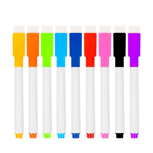 ONEBOOM Abwischbare Stifte,9 Stück Whiteboard Marker in Verschiedenen Farben,Glatte Schrift,Einfach zu Benutzen,für Whiteboard,Memo-Board,Pinnwand,Wandtafel von ONEBOOM