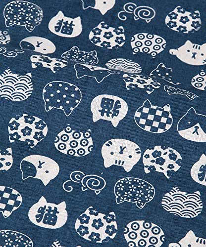 ONECHANCE Katzen Muster Baumwollstoff Meterware 150cm Breit Stoff Tiere Baumwolle Leinenstoff für DIY-Projekte Color Navy Blau Size 2 Meter von ONECHANCE