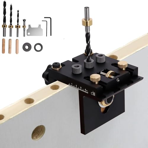 ONEVAN Pocket Hole Jig, 15° Schrägloch Bohrschablone mit 5 Taschenlöcher, Einstellbar Taschenlochbohrer Dübellochklemmen für Holzbearbeitun, inkl. Bohrer, 10 Selbstschneidenden Schrauben und Kappen von ONEVAN