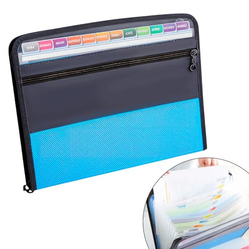 Akkordeon-Aktenordner, ONEVER Fächermappe mit 13 Fächern, Reißverschluss und Etiketten, tragbarer Papier-Organizer im A4-Letter-Format, wasserdichter Dokumenten-Organizer für Reisen, Schule von ONEVER