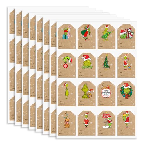 Weihnachts-Geschenk-Etiketten, Aufkleber, selbstklebend, Weihnachtsgeschenkaufkleber, Geschenkpapier, Namensschilder für Weihnachtsgeschenkdekorationen, 16 Stile, insgesamt 128 (AAA) von ONIBOGO