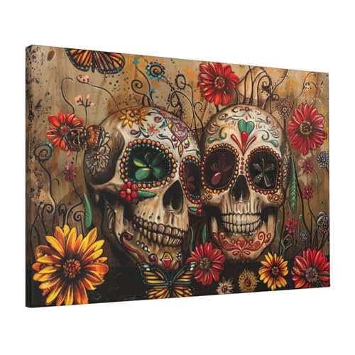 Sugar Skulls Butterfly Print Leinwand Wandkunst Strand Sandy Wanddekorationen für Wohnzimmer Moderne Familie Wanddekoration Aufhängen Bilder Unkraut Gemälde Küche Büro Leinwand Kunstdrucke von ONIICHI