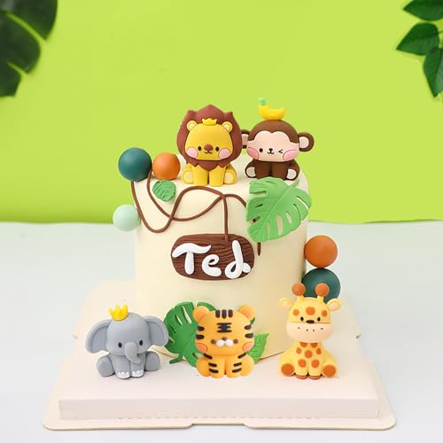 Tortendeko Dschungel, 5 Stück Waldtiere Kuchendeko Safari Cake Topper, Tiere Tortendeko Zoo Kuchen Deko für Junge Mädchen Kindergeburtstag Partyzubehör von ONRAGT