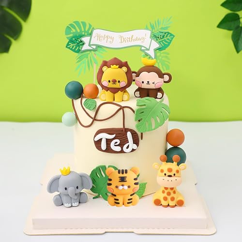 Tortendeko Dschungel, 5 Stück Waldtiere Kuchendeko Safari Cake Topper, Tiere Tortendeko Zoo Kuchen Deko für Junge Mädchen Kindergeburtstag Partyzubehör von ONRAGT