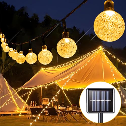 ONSTUY Solar Lichterkette Aussen,11M 60 LED Solar Lichterkette Außen 8 Modi Kristall Kugeln Lichterkette Außen Solar Wasserdicht IP44 Outdoor Lichterkette Solar für Garten,Terrasse,Balkon von ONSTUY