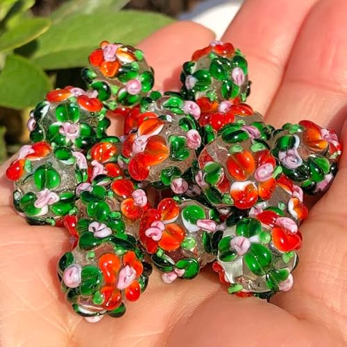 12 mm große Murano-Blume klar Lampwork rot weiß Glas lose Abstandshalter Perlen für Schmuckherstellung DIY Armband Anhänger Zubehör von ONURTH